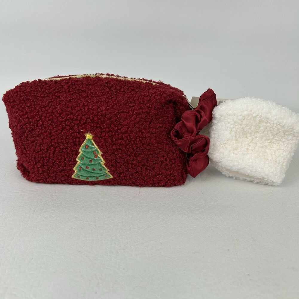 Christmas Sleep Set Cosmetic Bag Mask Scrunchie Sherpa Stocking Stuffer Tree